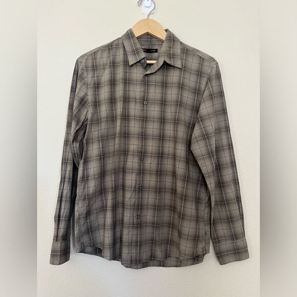 John Varvatos Mens Button Up Shirt Brown  Plaid Long Sleeve Fall 100% Cotton M - Picture 1 of 11